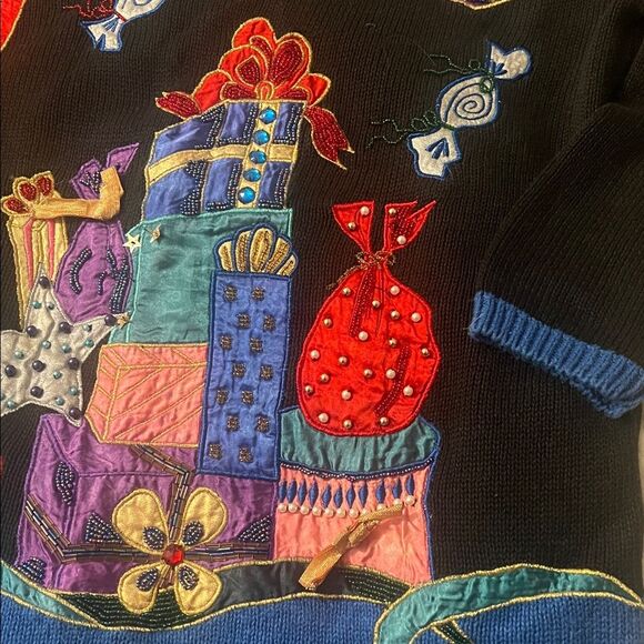 VTG 80s Xmas Christmas Sweater Shoulder Pads Holiday P2P:23” L:29.5” - Picture 4 of 14